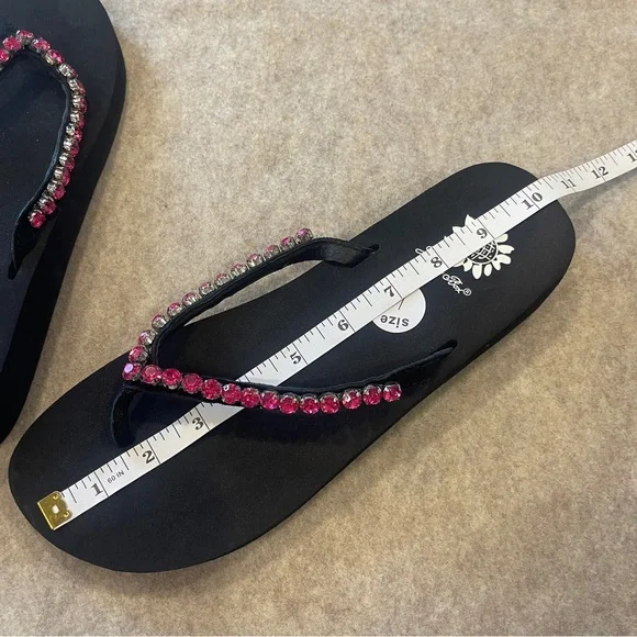 Yellow Box Rhinestone Leather Strap Back Hot Pink Comfort Flip Flops Size 10 - Picture 9 of 9